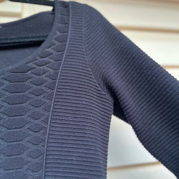 Sandro high end black knee length long sleeve knitted dress, front decor, size1 - Picture 8 of 10